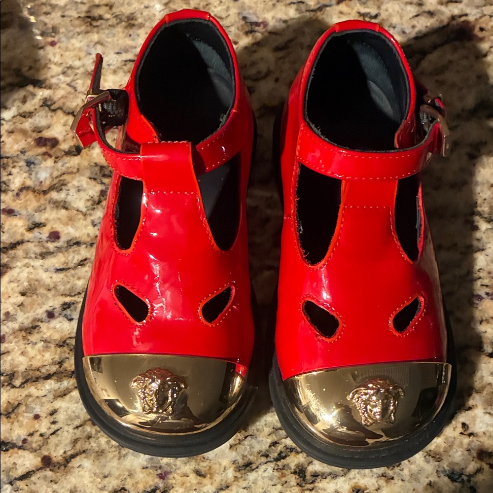 Versace Red Kids Dress Shoes with Gold Toe